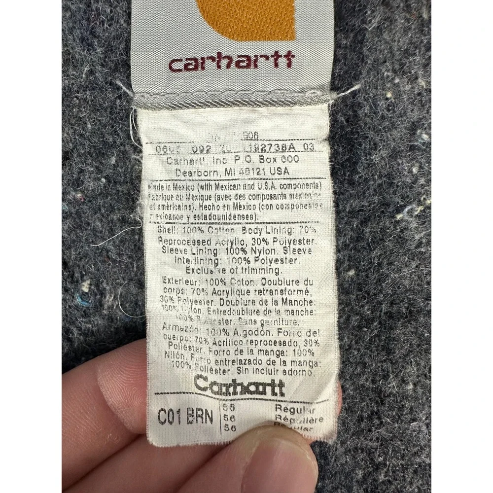 Carhartt Jacket Mens 56 Brown Distressed Canvas Blanket Corduroy Collar C01 BRN